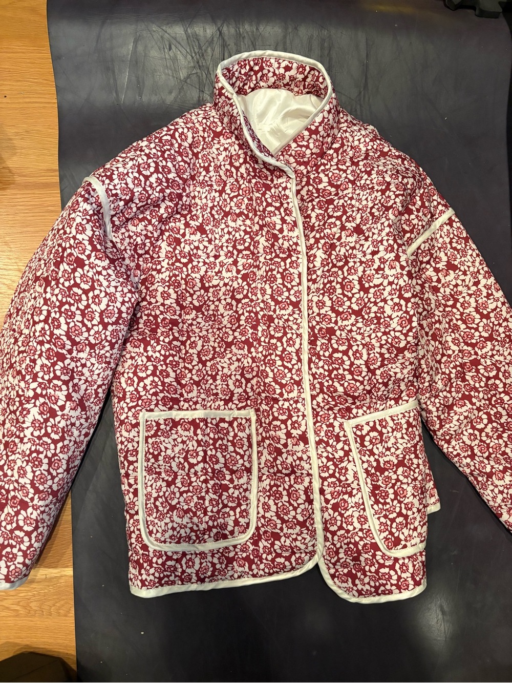 Red & White Floral Quilted Jacket